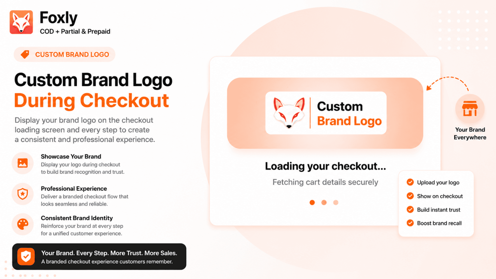 Foxly custom brand logo during checkout loading