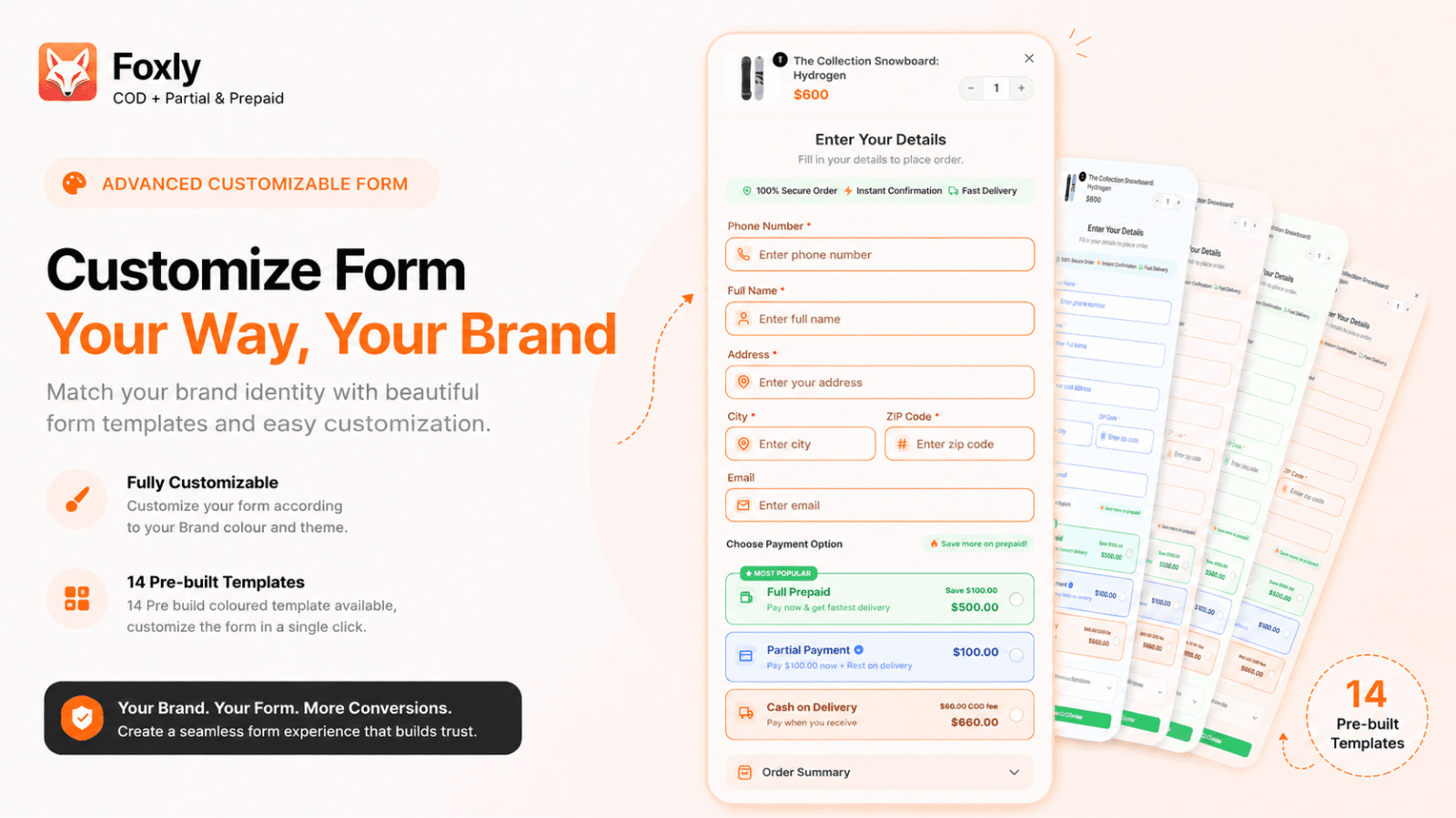 Foxly customizable form with 14 templates